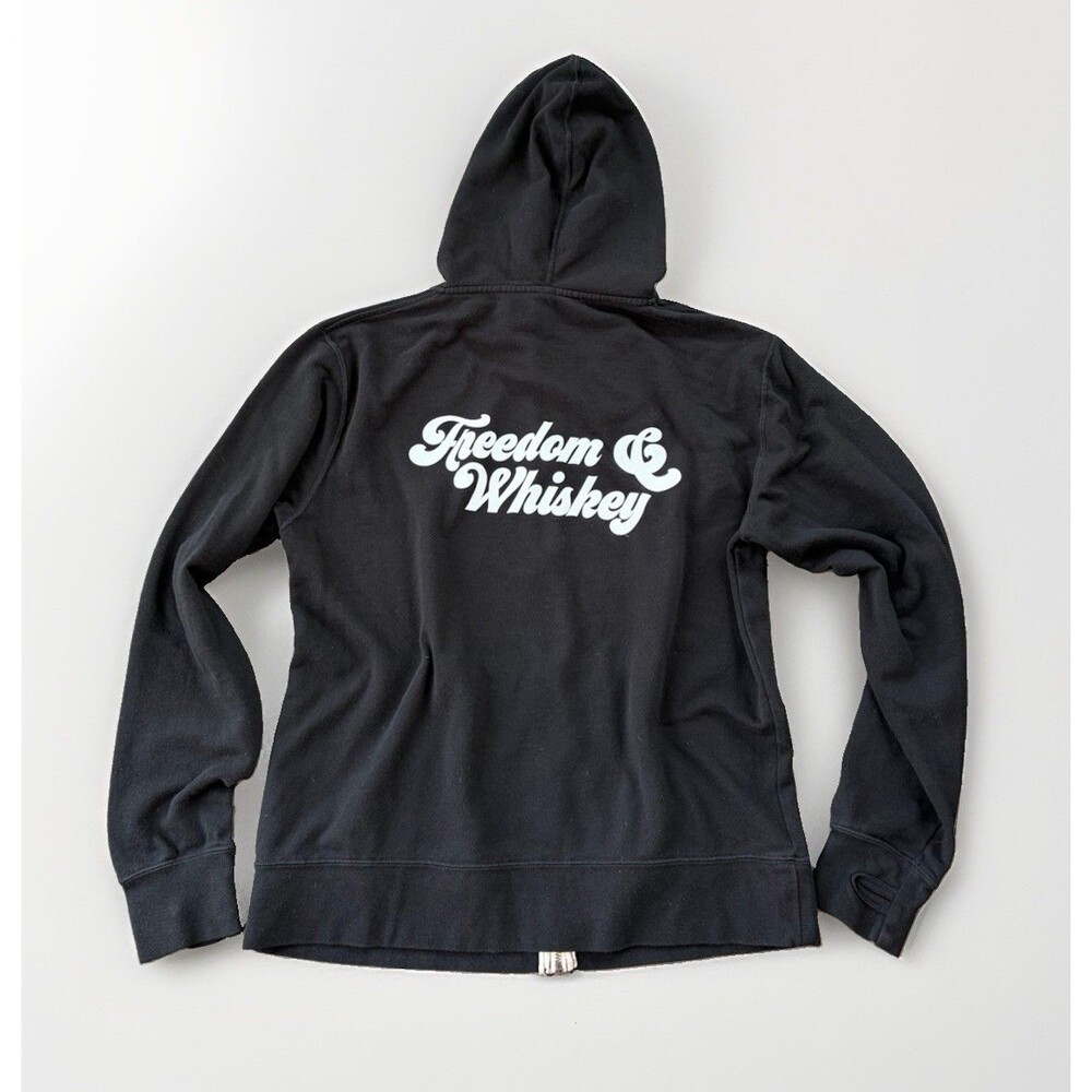 Freedom Whiskey Full Zip Womens Hoodie Sweatshirt Black Patriotic Country Size L
